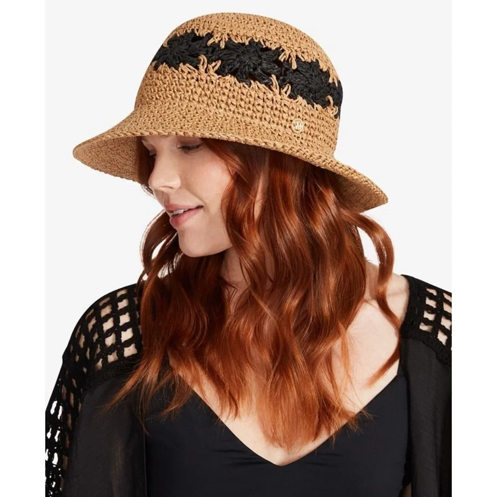 Steve Madden Boho 100% Paper Yarn Straw Crochet Summer Hat, OS